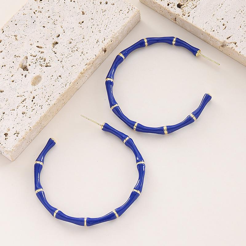 Fashion exaggerated personality enamel oil dripping bamboo large circle earrings atmospheric simplicity high sense earrings