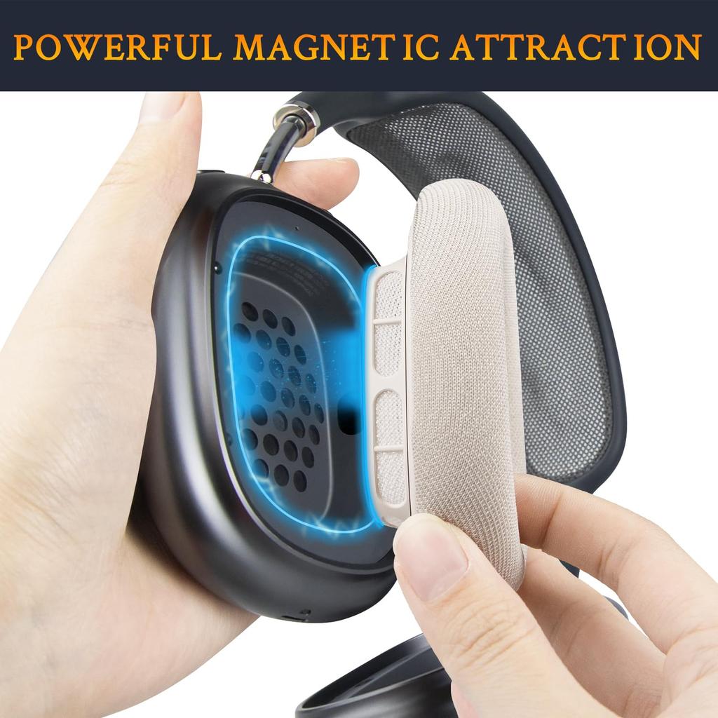 SOULWIT Replacement Ear Pads and Cushions for Airpods Max Over-Ear Headset, Durable Mesh Fabric Head Pads with Soft Foam Ear Cups - Starlight