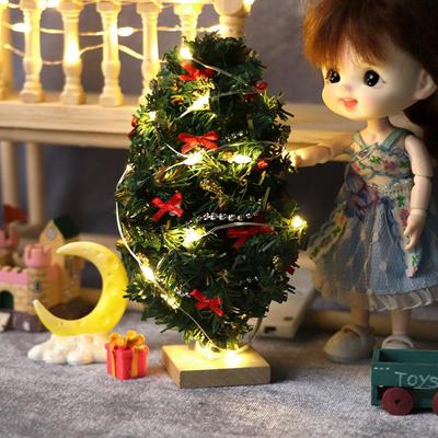 1:12 Dollhouse Miniature Christmas Scene Ornament with Warm LED String Lights