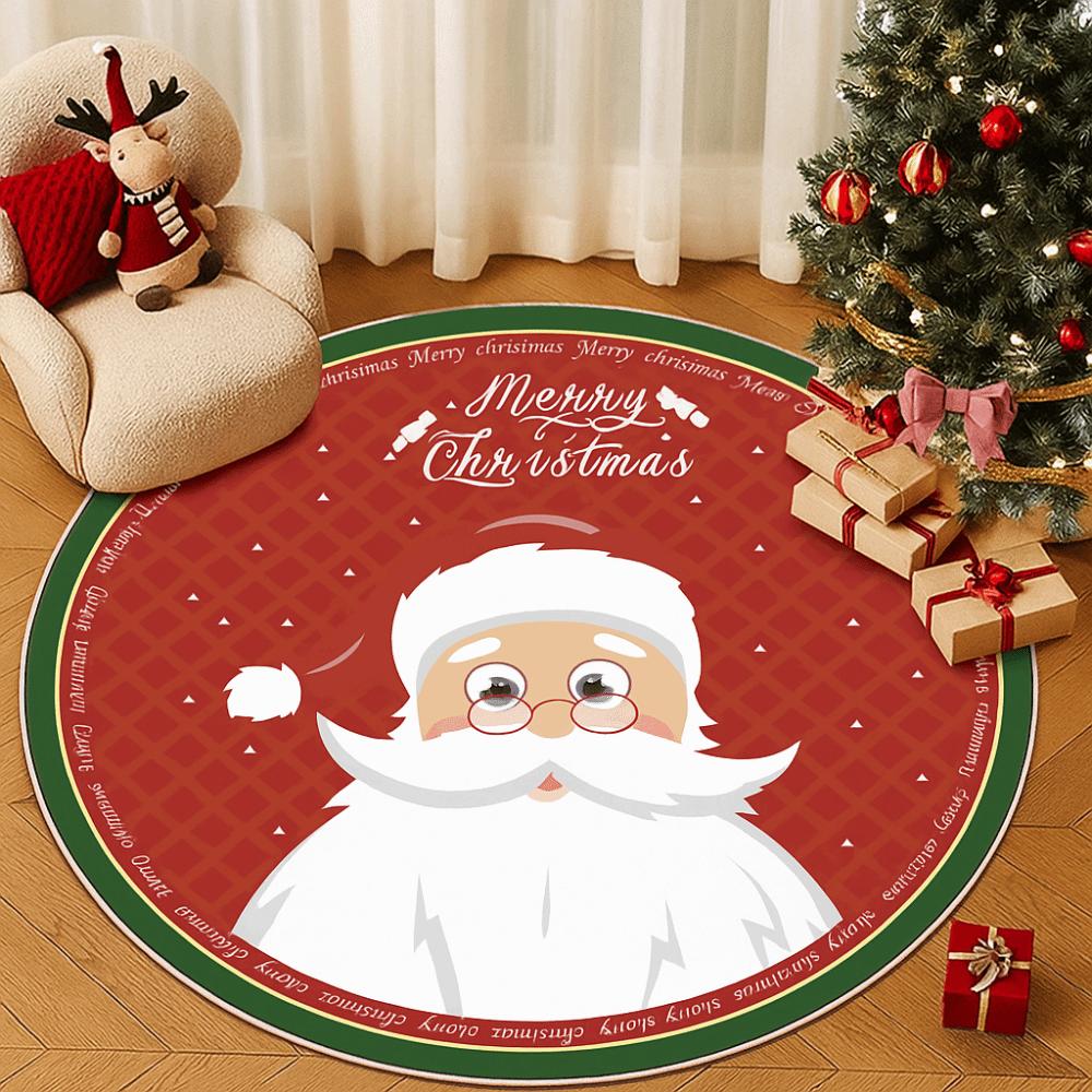 60/80CM Santa Claus Round Christmas Rug Thick Water-Absorbent Christmas Round Mat Anti-Slip Washable