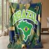 Brazil Football Printed Flannel Blanket Skin Friendly Warm Decorative Throw for Indoor Couch Bed Daily Use