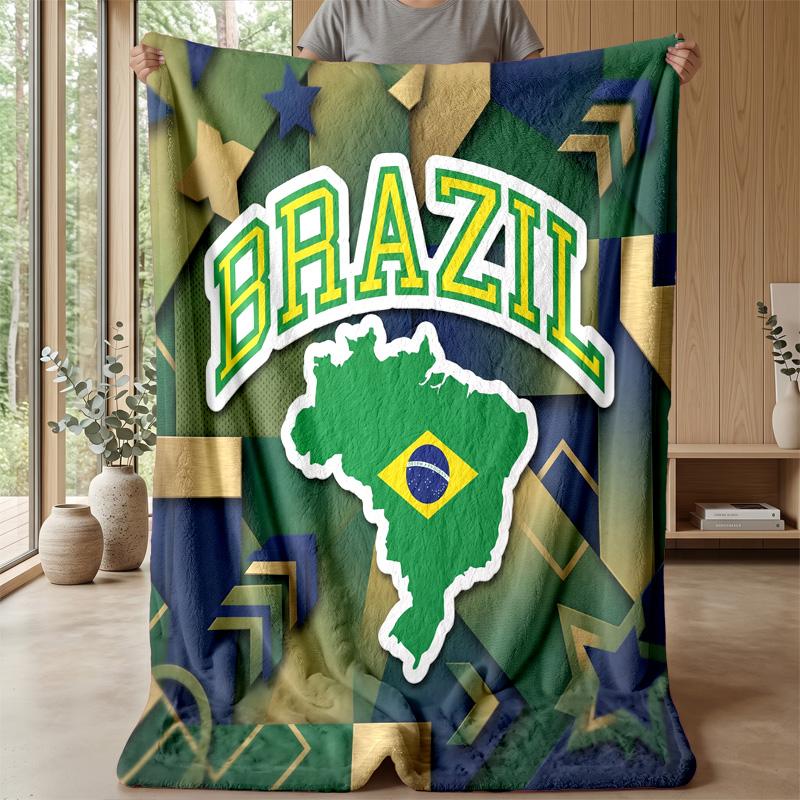 Brazil Football Printed Flannel Blanket Skin Friendly Warm Decorative Throw for Indoor Couch Bed Daily Use