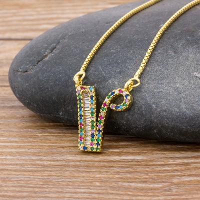 New Arrival Fashion Special Custom Design 26 Initial Letters Necklace Copper CZ Rainbow Pendant Best Family Name Jewelry Gift