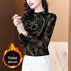 Southeast Asia 2024 Autumn/Winter Slimming Fleece-Lined Printed Women's Top with Semi-High Collar