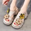 GKTINOO Genuine Leather Sandals Floral Women Slippers Summer Shoes Platform Outside Slides Thick Soles Leisure Ladies Slippers