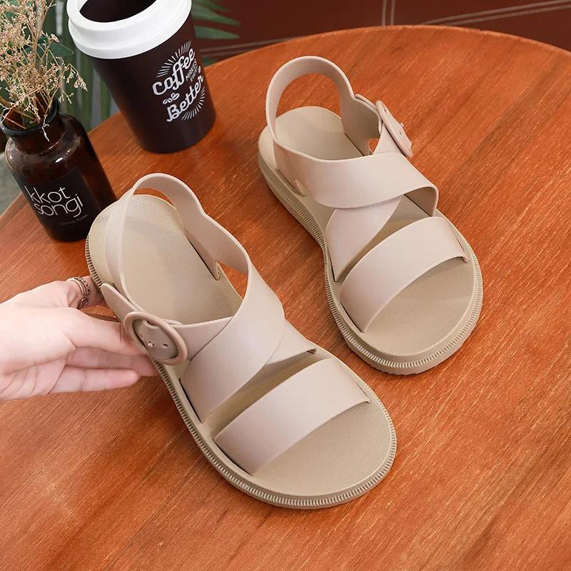Fashion 2025 summer flat sandals female gladiator open-toed soft jelly sandals women's sponge cake non-slip beach shoes