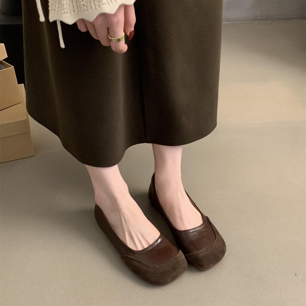 Retro round head shallow mouth single shoes women's spring and autumn new Korean version French evening breeze flat bottom one pedal casual Doudou sh