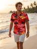 [Men'S Tropical Shirt] Men'S Casual Coconut Tree Print Short Sleeve Shirt - Beach Shirt, Tropical Shirt, Summer Shirt, Palm Tree Shirt, Blue Hawaiian