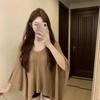 Women's Contrast V-Neck Knit Top Batwing Sleeve Oversized Casual Loose Tops