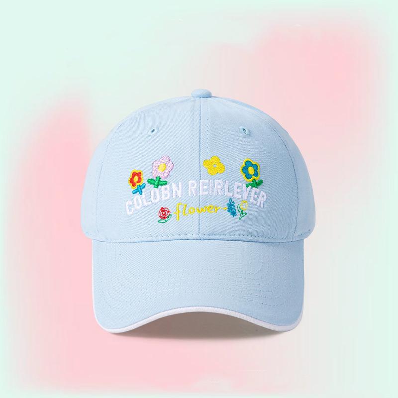 Mint Green Flower Baseball Cap Women's Spring and Summer Versatile Cute Big Head Circumference Hat Wide Brim Show Face Small Hat