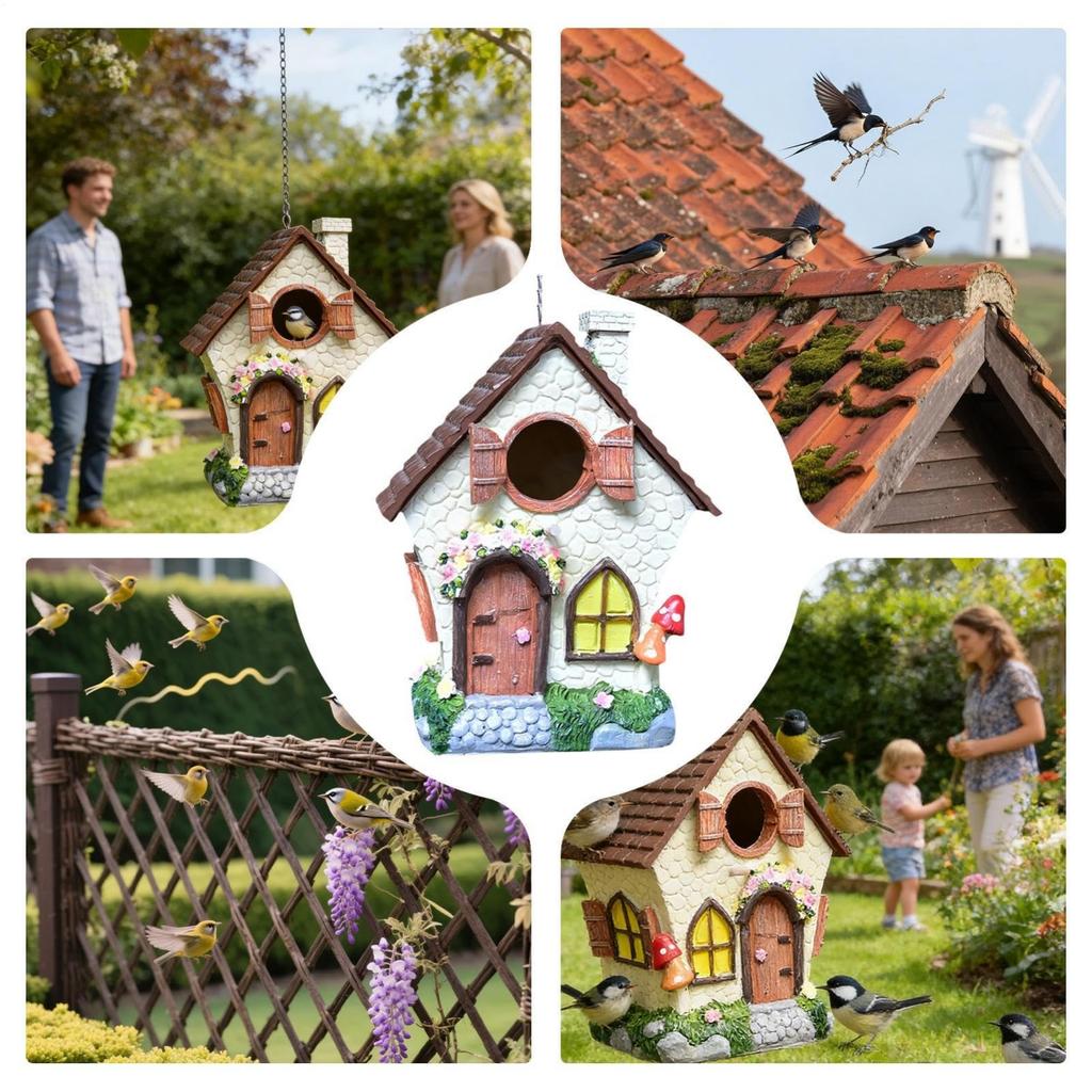 Birdhouse—a Decorative Resin Birdhouse Suitable For A Variety Of Bird Species, Ideal For Outdoor Gardens, Courtyards, Parks, And Similar Settings.