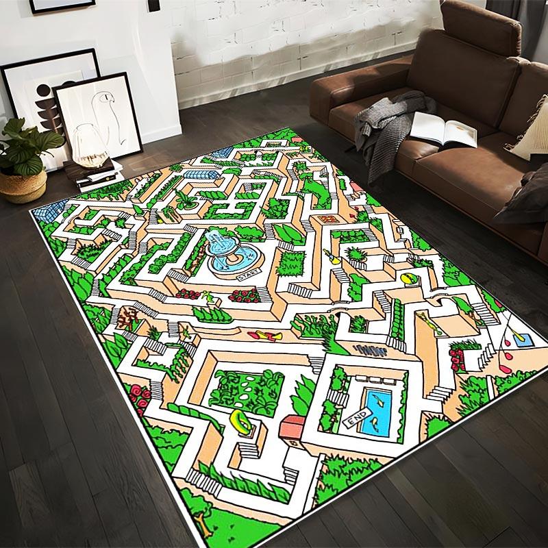 

Colorful Patterned Maze Carpet with Fountain Center and Green Hedges Suitable for use as an anti-slip for living room bedroom sofas 40x60cm( 15x23in )