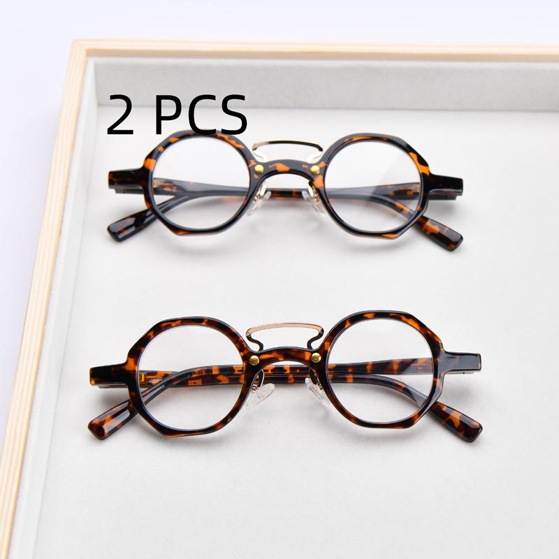 

2Pcs Suit Retro Small Round Frame Reading Glasses For Men Double Bridge Eyeglasses Glasses Men Artistic Frame Glasses +1 To +4.0 +1.0