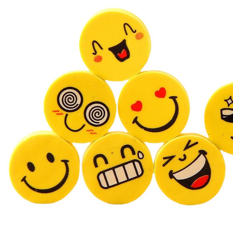 Smiley-Cartoon-Radiergummi-Set für Kinder – Runde Radiergummis für den Kindergarten oder als Geschenk