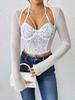 Summer Sexy Slim Fit Lace Chiffon Top with Steel Ring and Fishbone Design for a Spicy Look