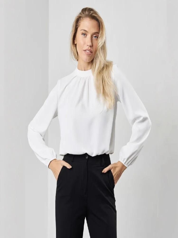 Chiffon Women s Solid Color Long Sleeve Stand Collar Top Medium чёрный