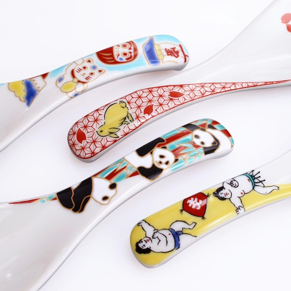 Kutani Traditional Spoon with Rabbit Gift for Wedding Favors Japanese-made ware/Kutani Gosai/Hokuriku craft/Cute Design, 14cm,