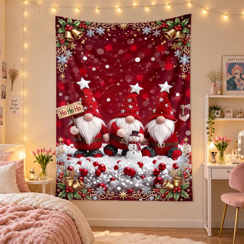 Weihnachtlich bedruckter Wandteppich für Schlafzimmer Wohnzimmer Wanddekoration Feiertagsgeschenk