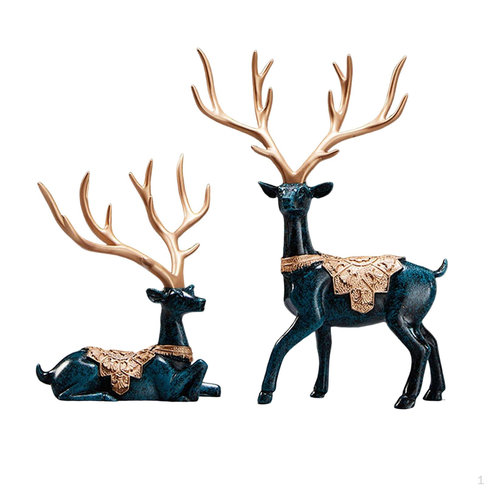 

Couple Deer Statue Good Decor Feng Shui Ornaments Figurine Reindeer Sculptures for Stand синий