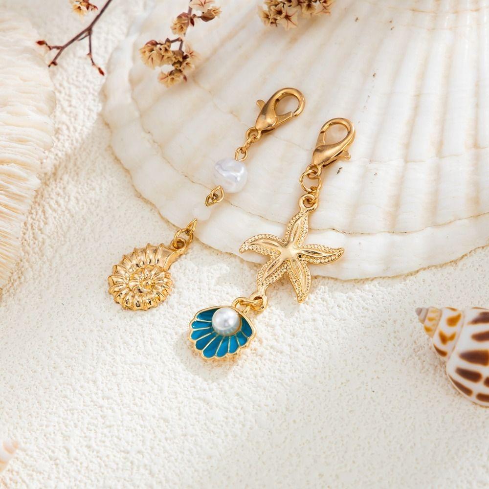 Zinc Zinc Alloy Beaded Key Chain DIY Bikini Buckle Cute Fish Conch Shell Keychain  Bag Pendant