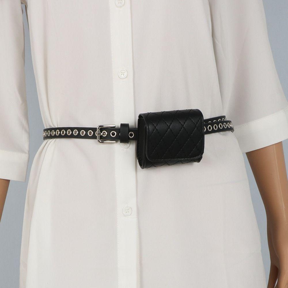 Silver Women Waist Bag PU Women Belt Bag Portable Belt Waist Bag Female