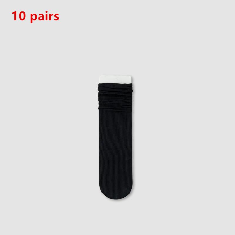 

10 Pairs Ice Silk Medium Tube Socks – Solid Color Stacked Women S Casual Socks Breathable & Comfortable Kawaii Design чорний