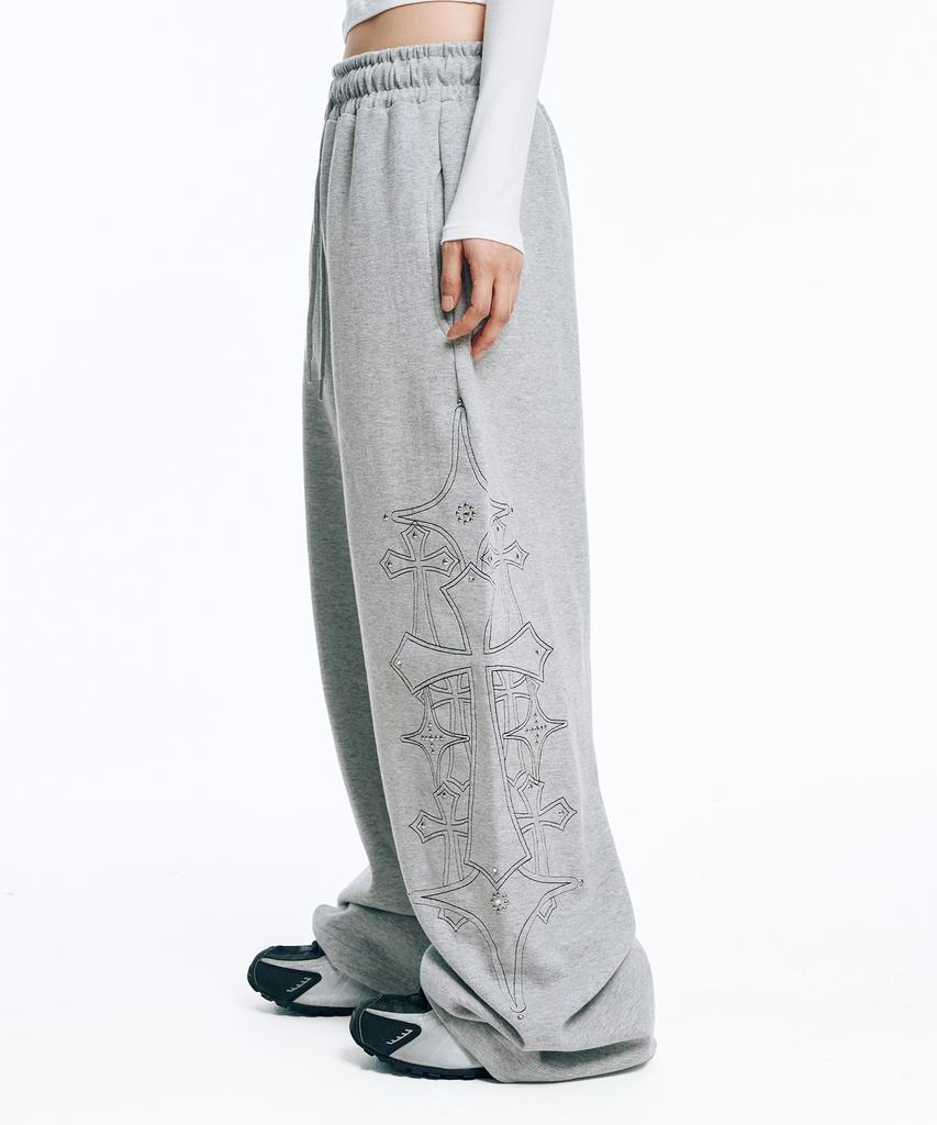 EASY NO EASY Stud Needle Work Sweatpants - Grey