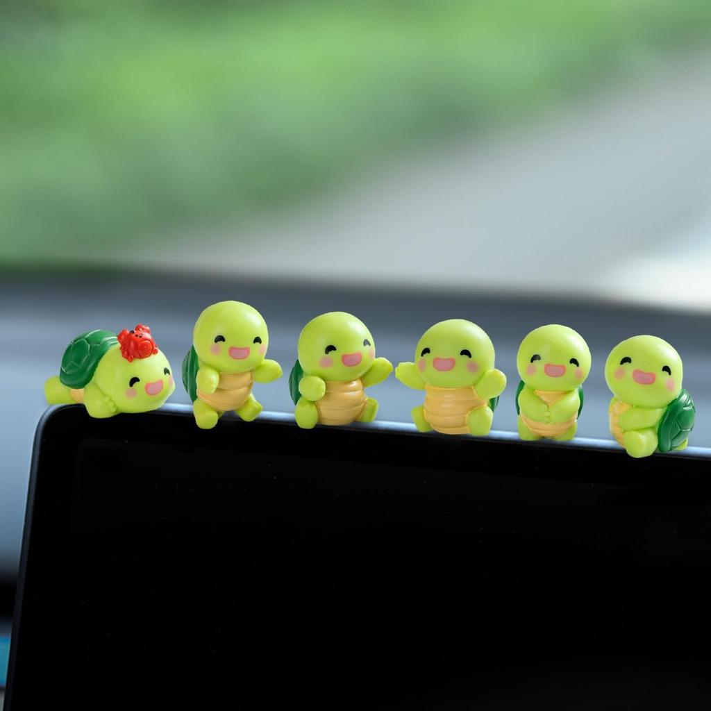 Set of 6 Mini Resin Tortoise Cute Car Accessories, Funny Cartoon Turtles Rear Car View Mirror & Dashboard Decorations Kawaii Car Interior Ornaments