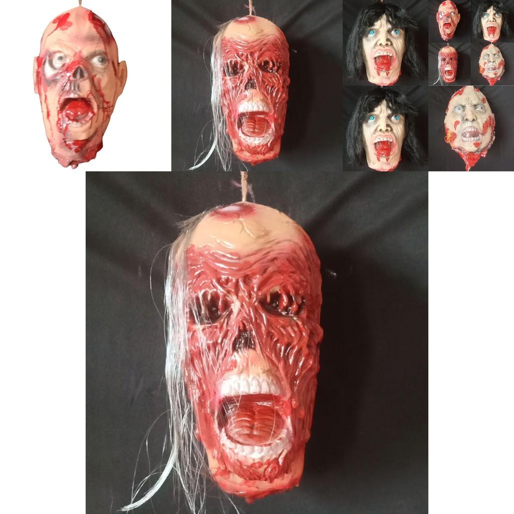 Dead Head Halloween Prop With Long Hair For Scary Party And Escape Room Decor