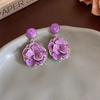 2024 New Exaggerated Purple Flower Drop Earrings - Women's Vacation Style, Creamy Hue, High-End Chic
