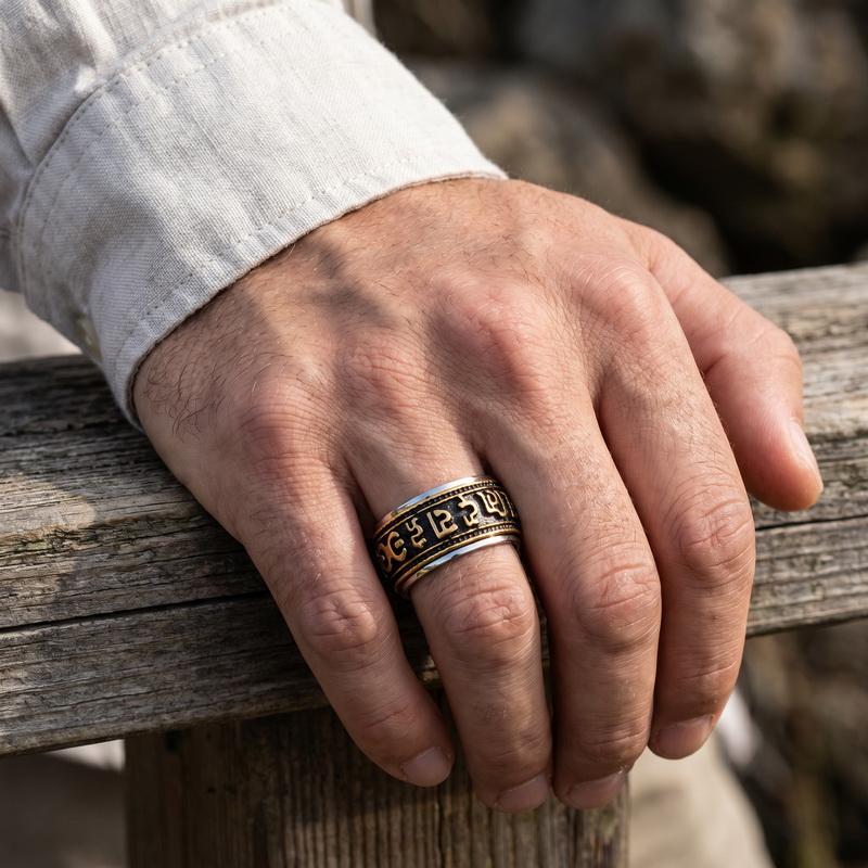 Casual Men's Stainless Steel Rings Sanskrit Rune Inspired Vintage Ring Court Finger Ornaments Fashion Jewelry Party Gifts
