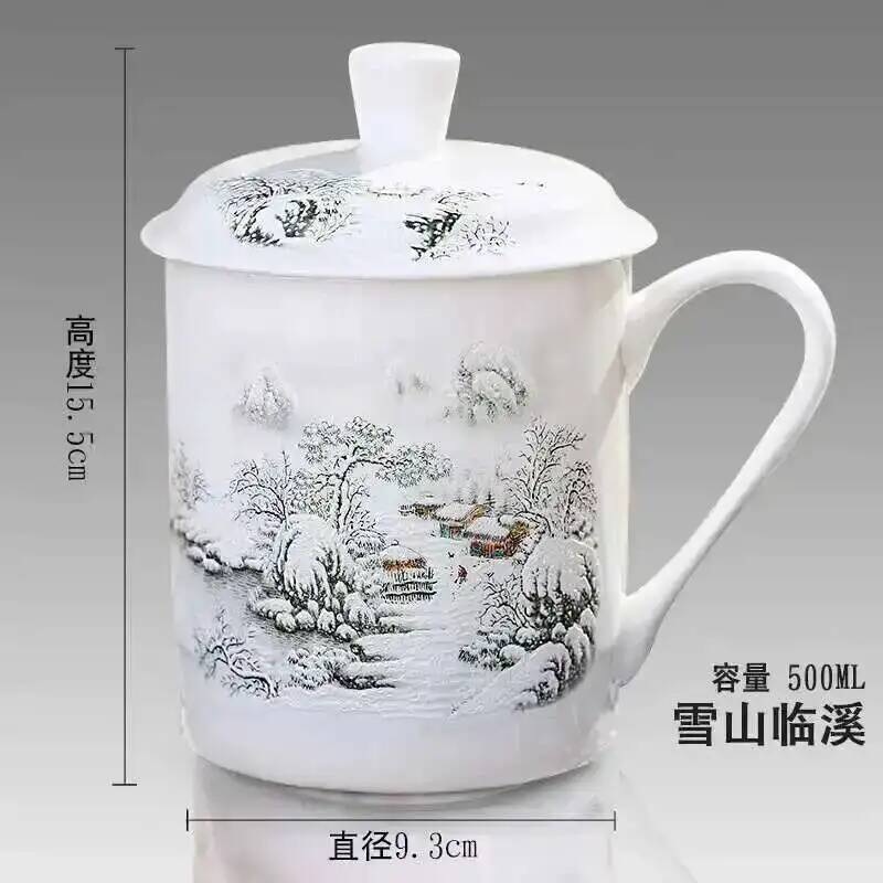 500ml Chinese Style Bone China Jingdezhen Blue and White Porcelain Tea Cup Office Drink Cup Travel Teaware