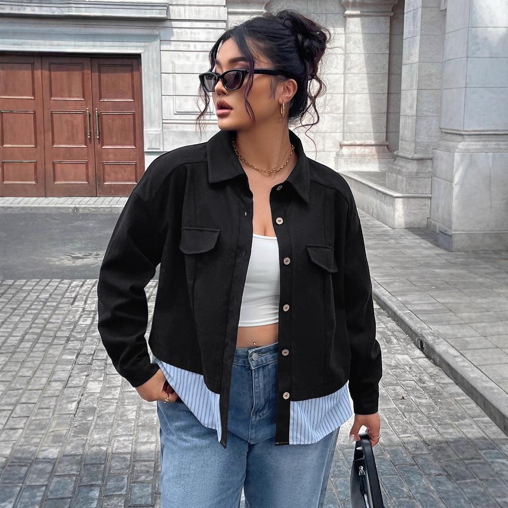 Women's Fashion Casual Stripe Print Fall Winter Long Sleeve POLO Neck Jackets & Coats