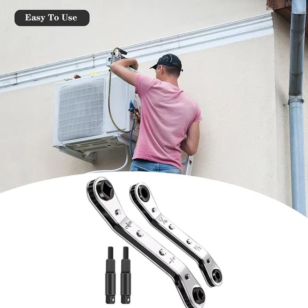 4-in-1 Quad-Size Ratchet Wrench for HVAC Valves  Air Conditioning Maintenance