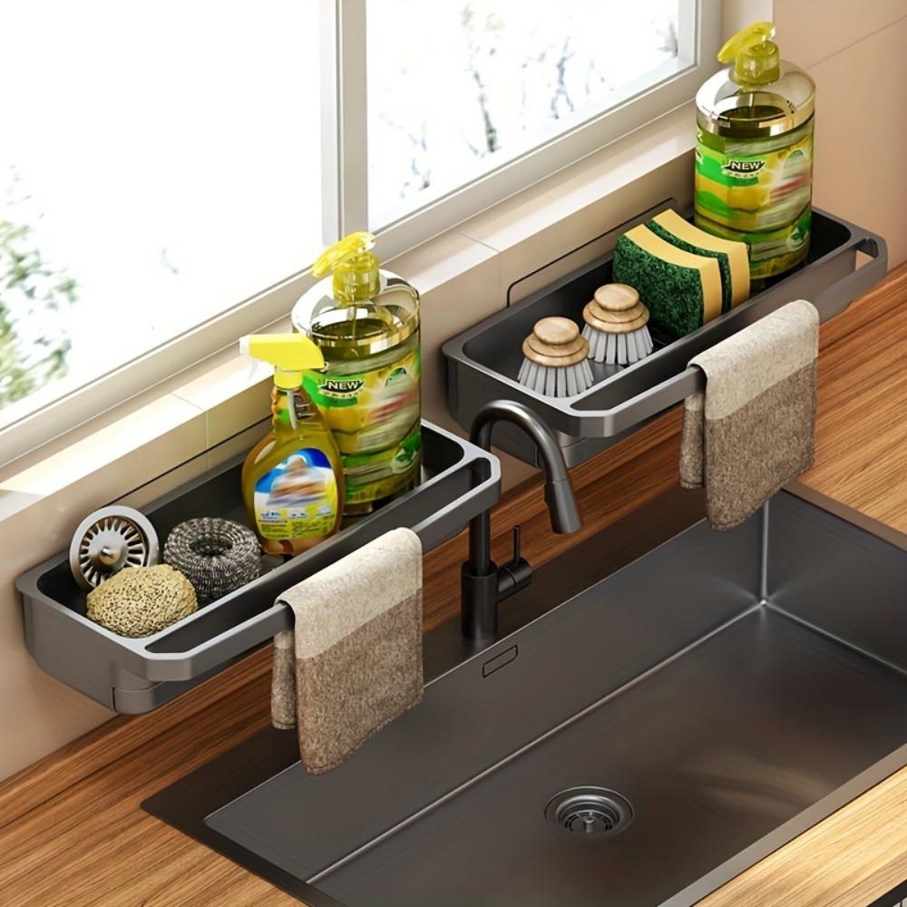 Household Dishwashing Drain Rack Sink Faucet Rack Punch-free Kitchen Rag Sponge Detergent Storage Rack