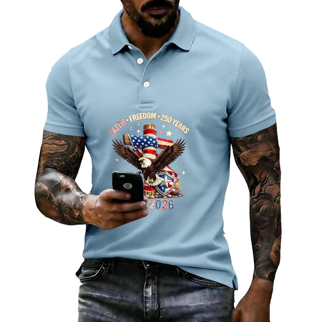 Men's Loose And Casual Flag-print T-shirt, Short Sleeve Shirt