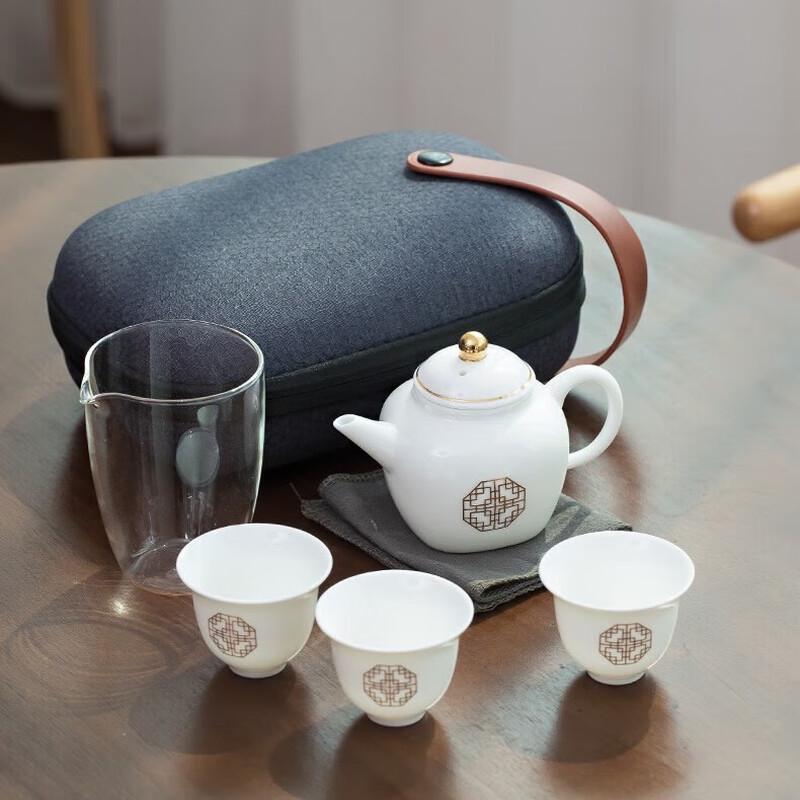 

Portable Mutton Fat Jade Travel Tea Set