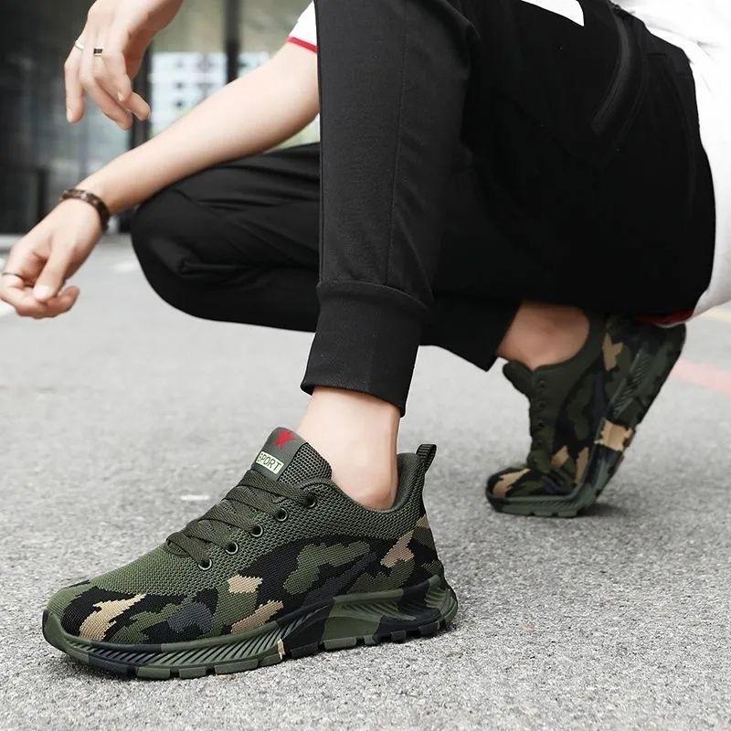 Zapatillas deportivas ligeras y transpirables con estampado de camuflaje, informales, de corte bajo y con cordones.