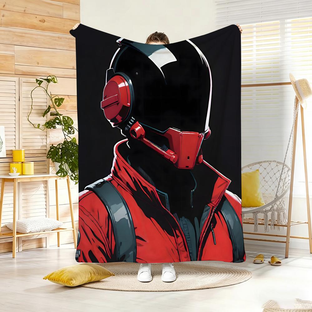 Retro Biker Helmet Graphic Throw Lightweight 240G Flannel Blanket Soft Skin-Friendly For Summer Cooling