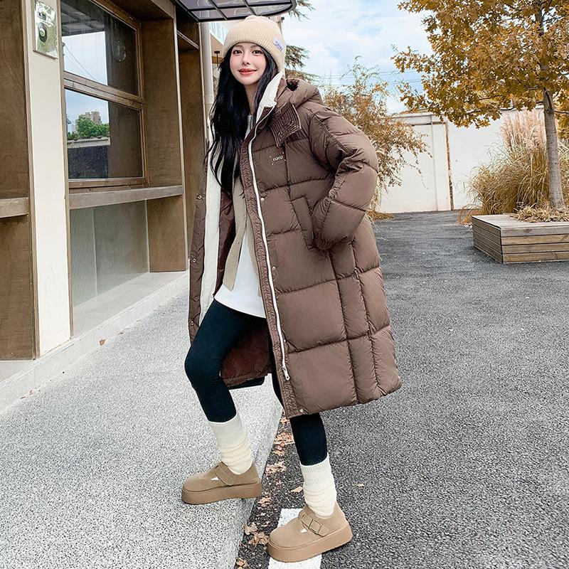 Winter New Medium and Long Down Cotton Clothes Women's Hooded Casual Fashion Bread Clothes Thickened Jacket