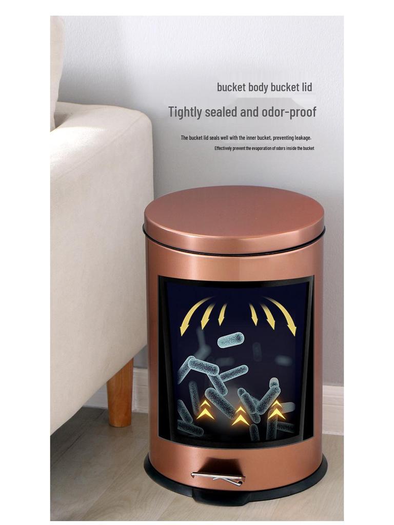 5L Champagne Gold Pedal Trash Can with Lid for Kitchen Use