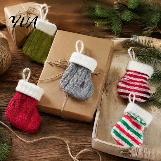 Small Woolen Sock Decor Mini Knitted Christmas Stocking Ornaments, Knit Xmas Tree Hanging Decor, Cute Pendants for Tree, Mantel, Doorway Holiday Party