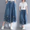 Frühlings- und Sommermode Übergröße Bestickt Elastischer Bund Denim Weitbeinige Hosen Locker Cropped Hosen