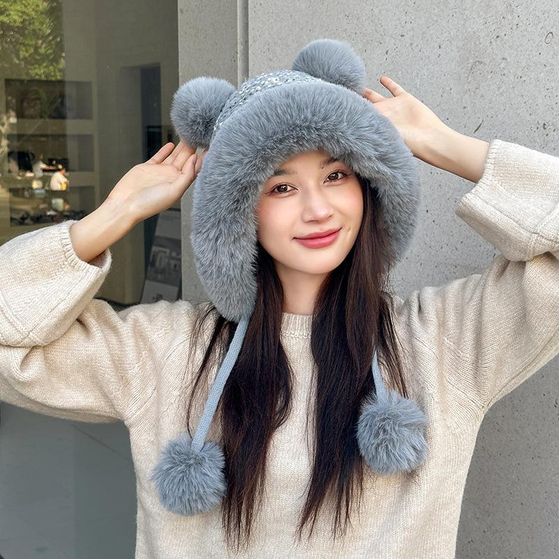 Thickened and Velvet Warm Hat, Winter Double-layer Outdoor Ear Protection, Cold and Windproof Knitted Hat, Women's Wool Hat