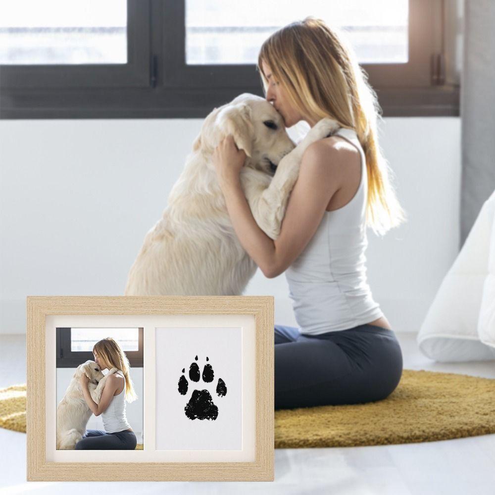 Wooden Pet Paw Print Kit Clean-Touch Ink Pad Inkless Kit Memorial Frame Clean-Touch Soft Clay Paw Print Photo Frame