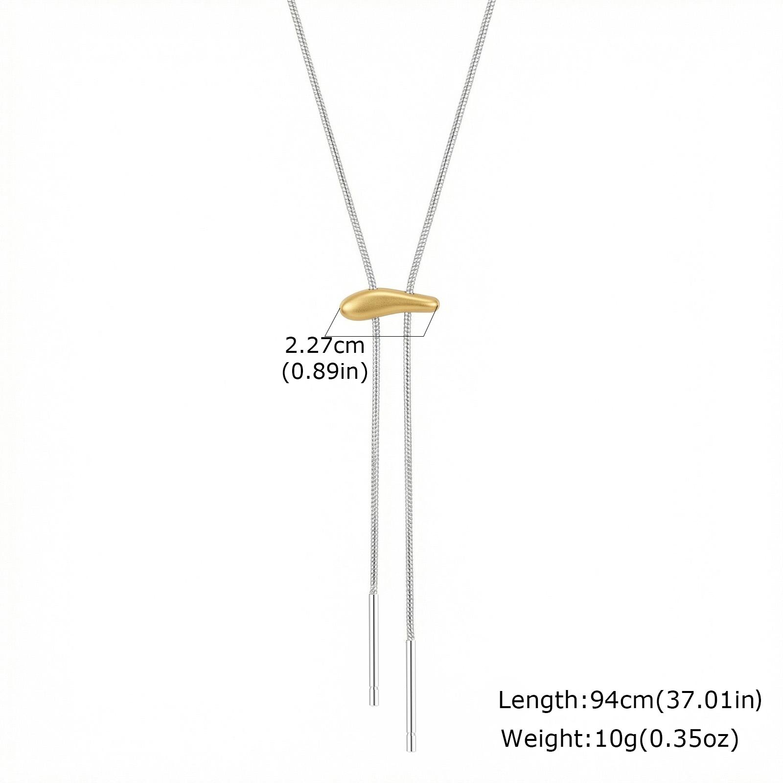 Minimalist Matte Silver Plated Bean Pendant Y-Necklace, Adjustable Snake Bone Chain, Fashion Long Sweater Chain for Women