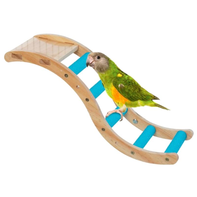 Bird Perch Natural Wood Stand Climbing Ladder Sanded Stair for Parakeets Conures синий