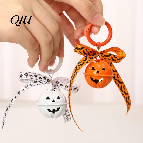 Halloween Backpacks Charm Pumpkin Bell Keychain, Hollow Head Key Ring with Ribbon Bow, for Holiday Party Decoration Keychain