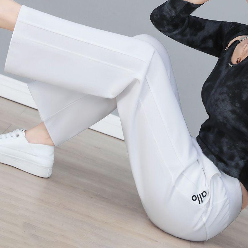 Elegant Plus Size High Waist Loose Sports Pants - European & American Style, Casual Straight Leg, Spring/Autumn