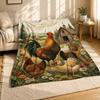 Rooster And Hens Farm Coral Fleece Blanket Country Decor